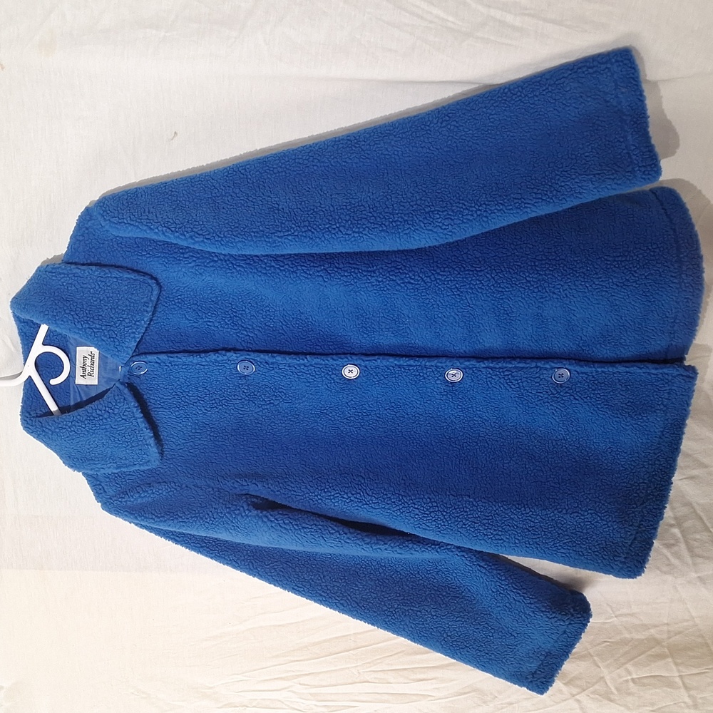 Vintage Royal Blue Teddy Jacket, Sherpa, Midi, Oversized, Sz 6, NWOT